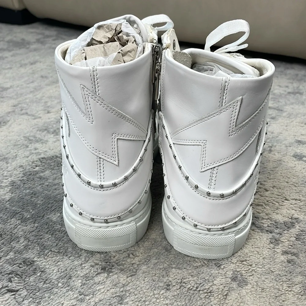 NIB Zadig & Voltaire High Flash Sneaker Studded High Top White Leather Sz 40 - Picture 12 of 14